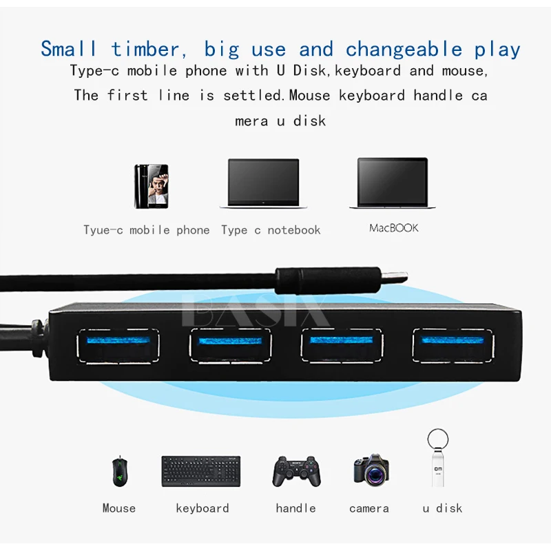 BKSCY Тип C концентратор для USB 3 0 4 порта type адаптер 5 в порт питания MacBook samsung S8/S9 huawei P20