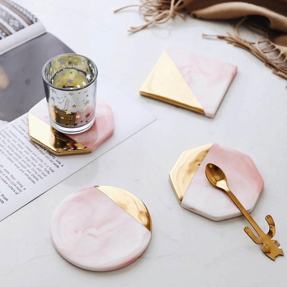 Фото Роскошные Уникальные Розовые Золотые Мраморные керамические салфетки для