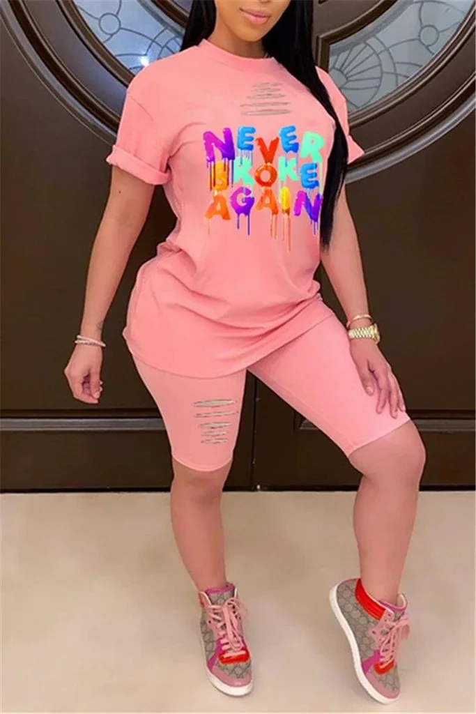 

2021 women's color letter printing fashion sports leisure two piece burnt flower suit