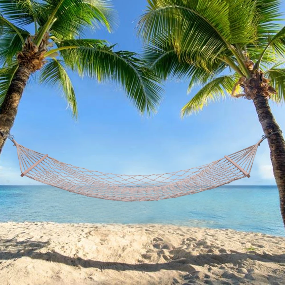 

Outdoor Hammock Portable Garden Wood Pole Cotton Rope Hammock Bed Sports Home Travel Camping Swing Hang Bed