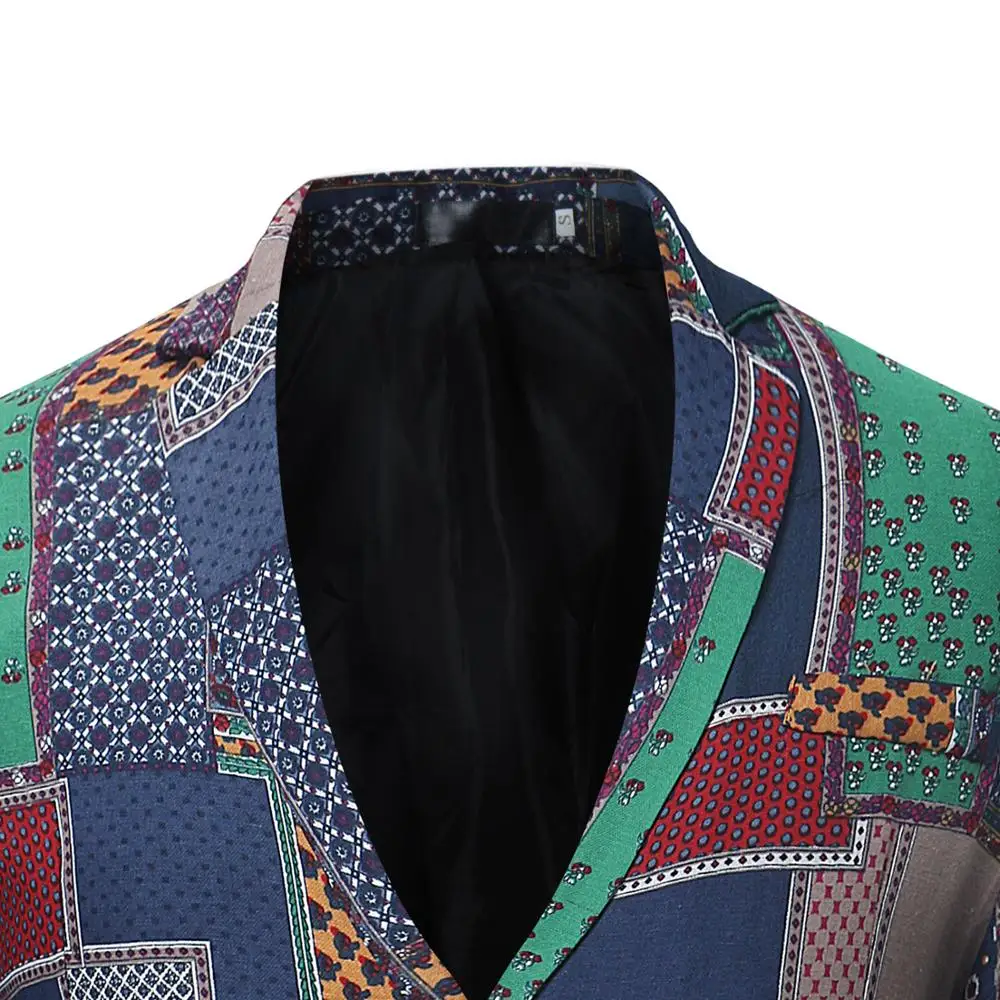 Винтажный Африканский блейзер в стиле пэчворк мужской брендовый однобортный