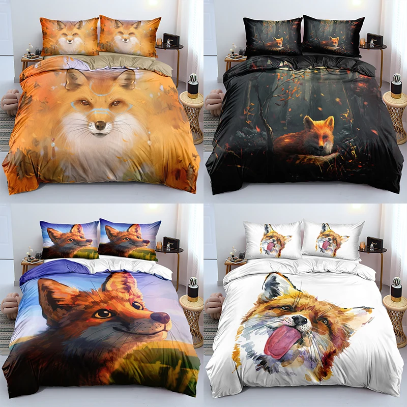 

3D Fox Duvet Cover Pillowcases 2-3pcs Single Twin Full Queen King Size Bedding Sets Home Textiles All Seasons Used