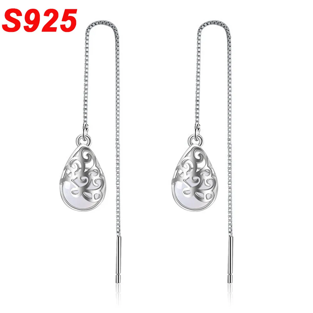 Изысканные 925 пробы серебряные серьги из лунного камня в богемном стиле Овальный