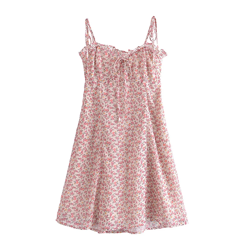 

YENKYE Summer Sleeveless Dress 2022 Women Sweet Floral Print Sexy Sling Dress Ladies Holiday Short Robe