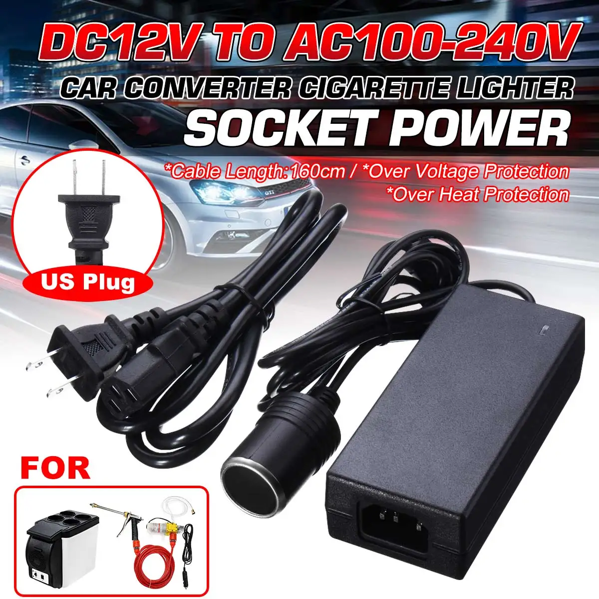 

220V to 12V Cigarette Lighter Socket Adapter Converter Parts Portable Car