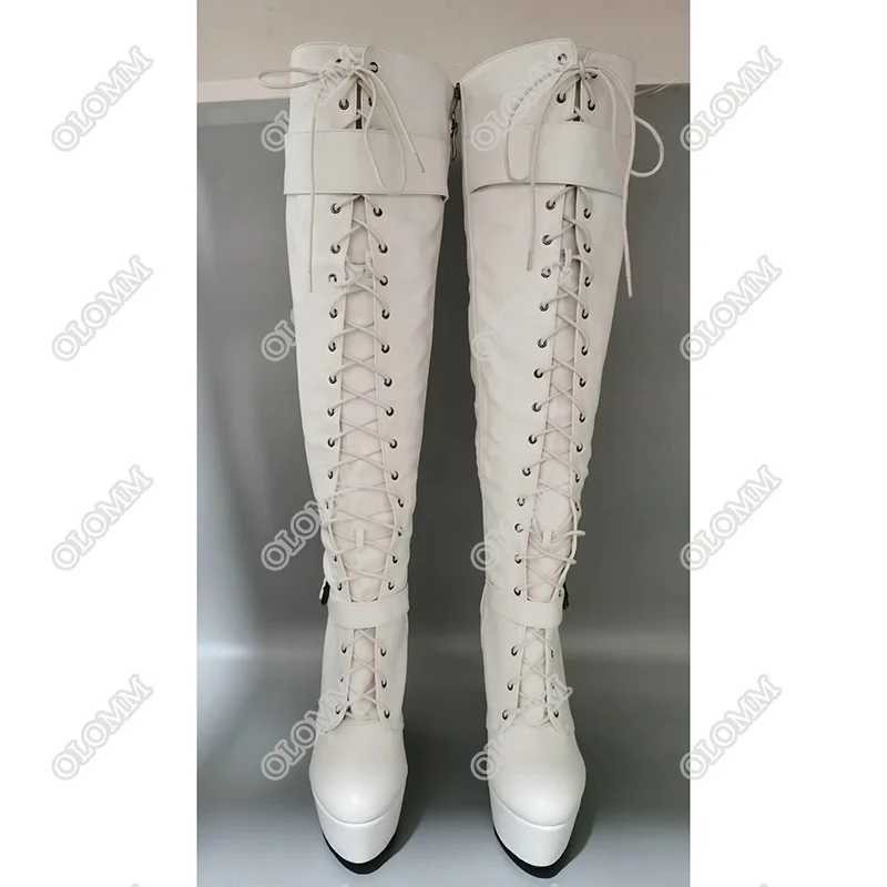 Jual Olomm Panas Buatan Tangan Wanita Platform Lutut Tinggi Sepatu Boot Wedges Sepatu Hak Tinggi Ujung Bulat Elegan Putih Sepatu Kasual Wanita Ditambah Kami Ukuran 5-20