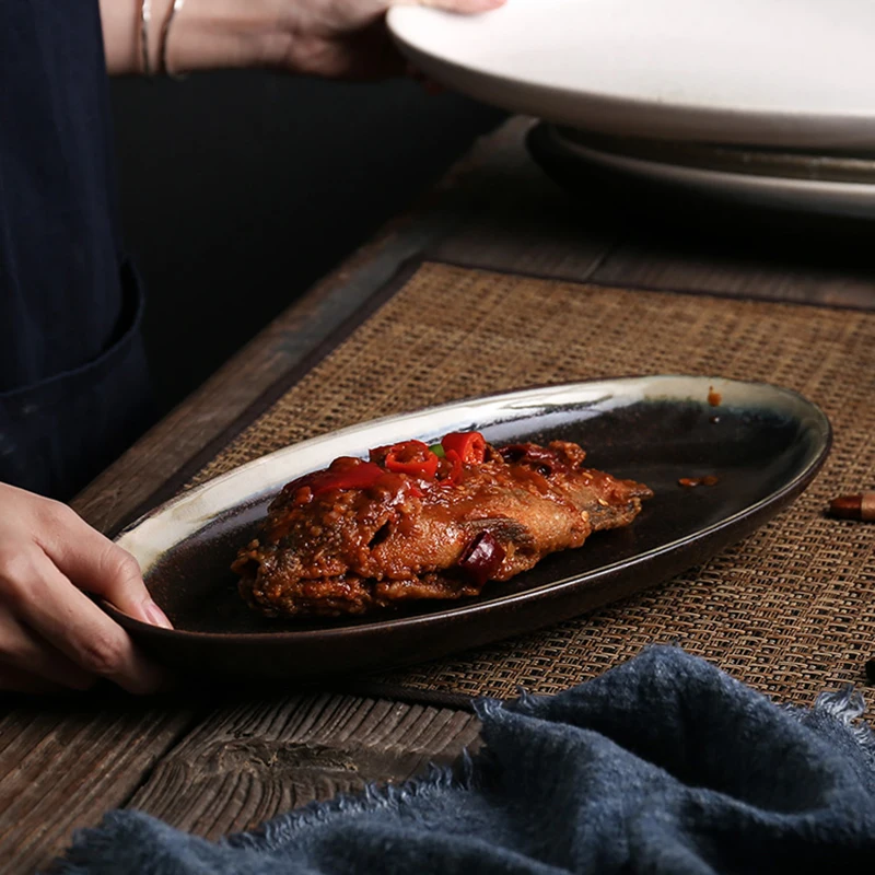 

12 Inch Creative Japanese-style Sushi Dish Restaurant Household Utensils Porcelain Shallow Dish Salad Plate Breakfast Tray