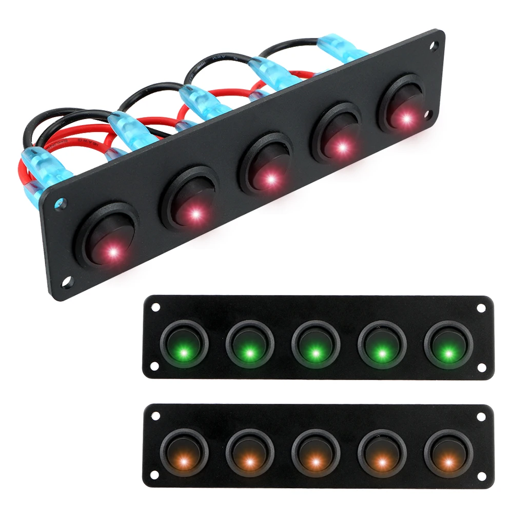 

Круглая тумблер для приборной панели, водонепроницаемая панель для RV, лодки, яхты, маринекар, морской порт, 5 комплектов, 12-24 В, светодиодсвет...