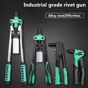 Ручной пистолет для заклепок, 4 размера насадок для заклепок, сверхпрочный пистолет для заклепок одной рукой для металла, пластика и кожи - изображение