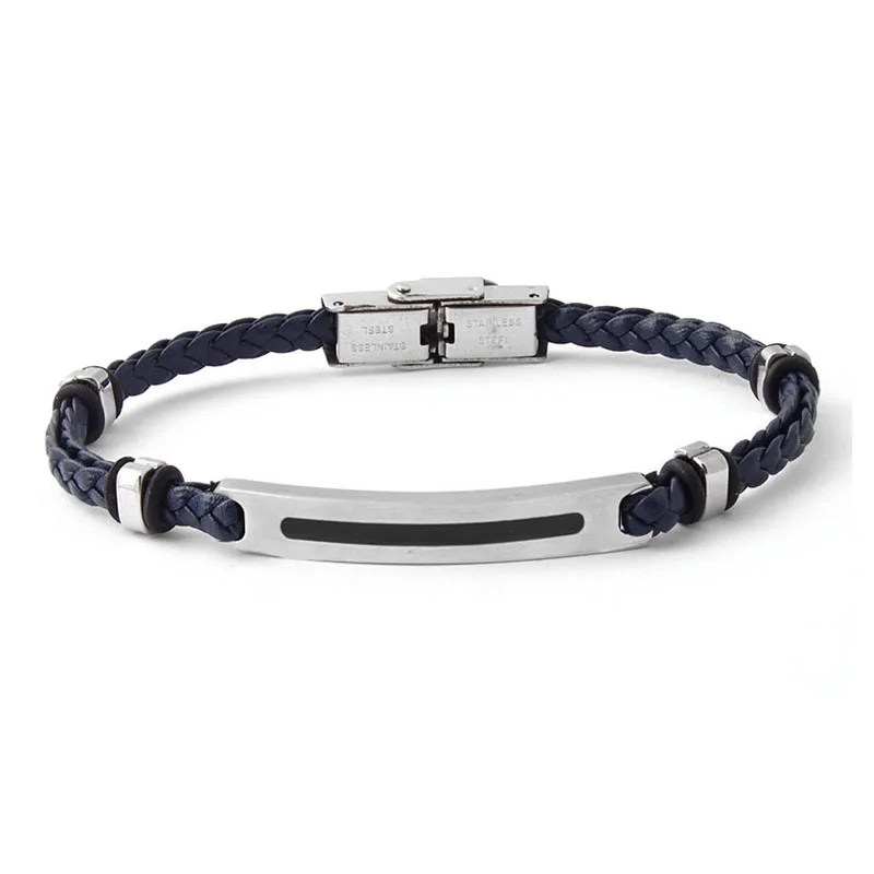 Runda Лидер продаж двойной плетеный кожаный браслет синий дружбы из натуральной