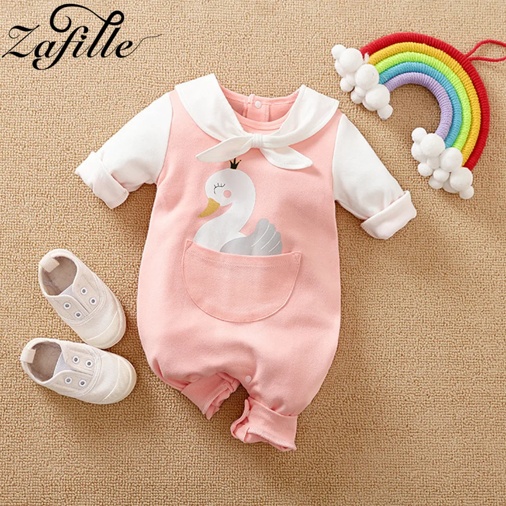 

ZAFILLE Cartoon Swan Rabbit Baby Jumpsuit Cute Clothes For Newborn Girl Romper Baby 2021 With Baby Bibs Overalls For Kids