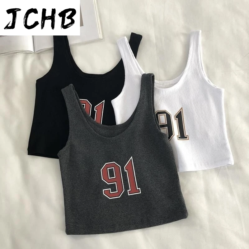 

2021 Sexy Tank Top Club Outfits Sleeveless Short Slim Women Clothes Korean Style Printing Crop Top New Summer Womens Clothing