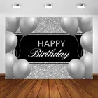 Серебряный фон для фотосъемки на день рождения, воздушные шары, блестящие серебряные вечерние украшения для взрослых, баннерный фон, Фотофон