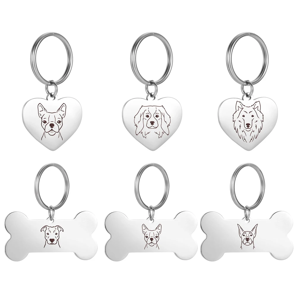 Fishhook Брелок для ключей с сердечками из нержавеющей стали собак домашних питомцев