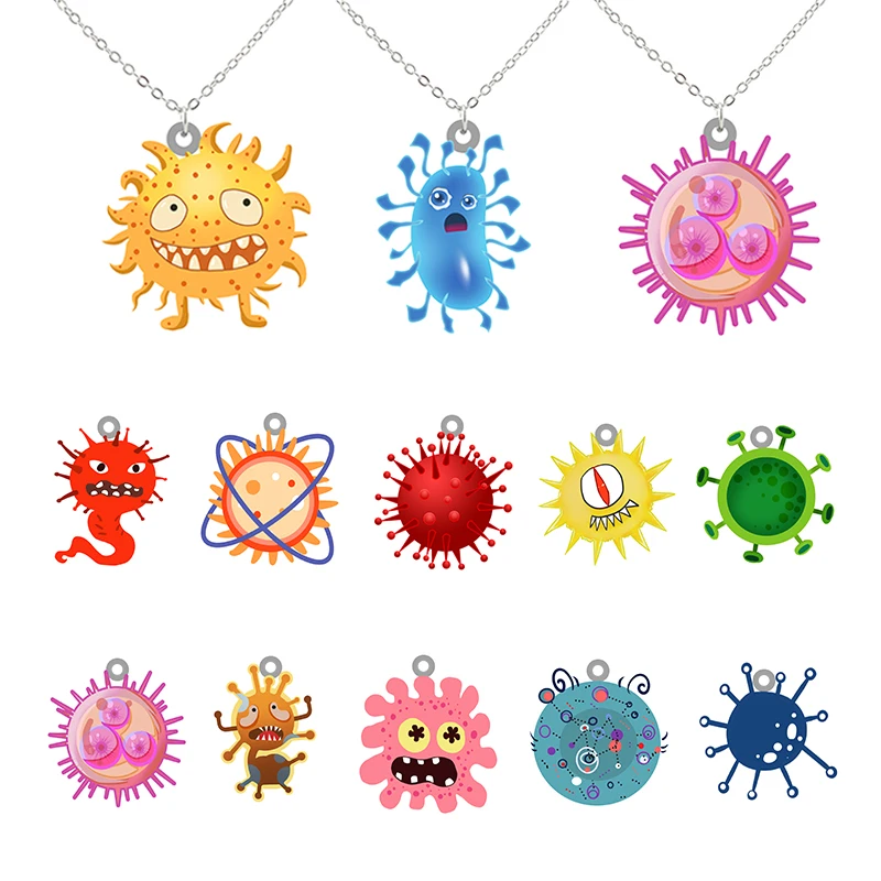 

2021 Colorful Bacteria Cell Anime Pendant Chain Necklace Cartoon Pendant Epoxy Resin New Fashion Jewelry High Quality FGZ653