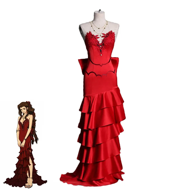 Final Fantasy VII Aerith Gainsborough маскарадный костюм игра FF7 Красное Бальное Платье Женская