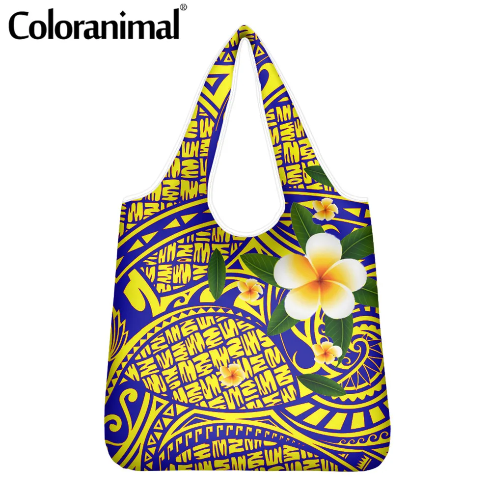 

Coloranimal Polynesian Plumeria Printed Women Shopper Bag Large Foldable Grocery Bag 2020 Lady Storage Eco-Friendly Bag Bolso