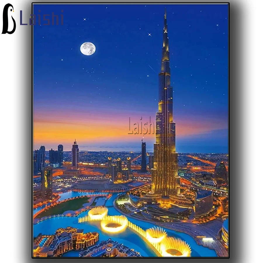 

Diy Diamond Painting Dubai City Night View Full Square Round drill Rhinestone 5D Embroidery Mosaic Cross Stitch Home Decoration