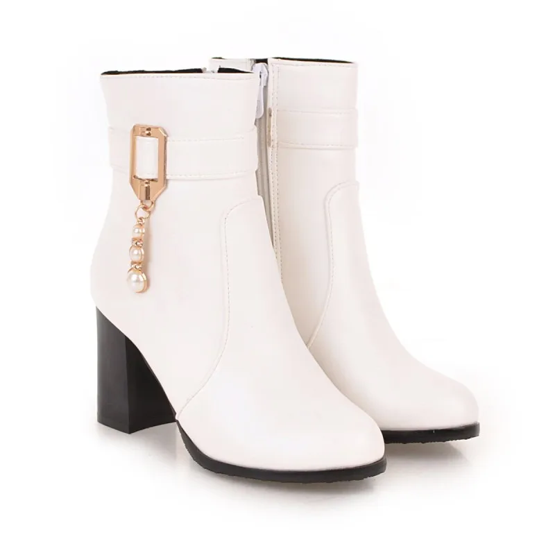 Европейские и американские женские ботинки на толстом каблуке с боковой молнией