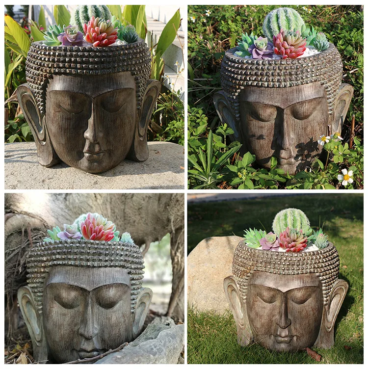 В форме головы Будды Творческий суккуленты горшок для растений с дренажное