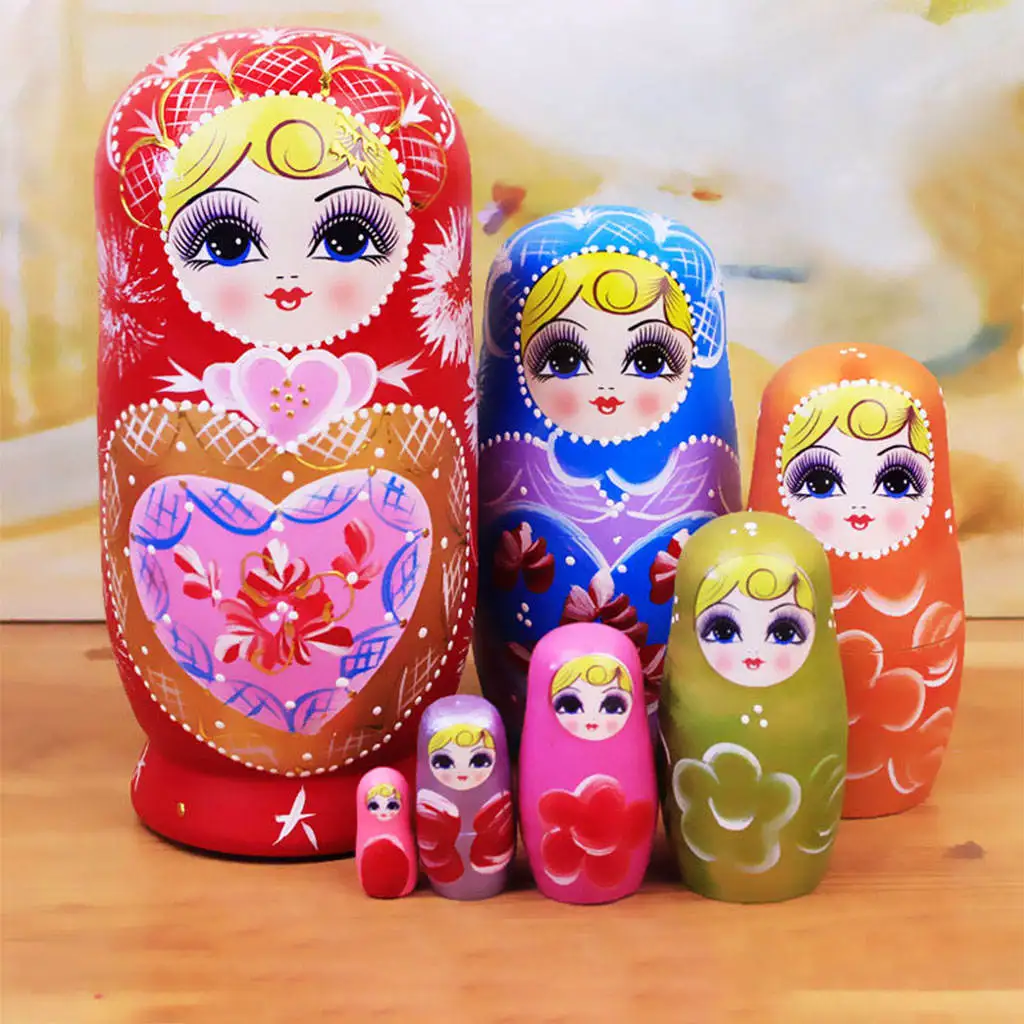 7 Pieces Girl Style Wooden Russian Nesting Dolls Kit Collectible Kids Matryoshka Toy | Игрушки и хобби