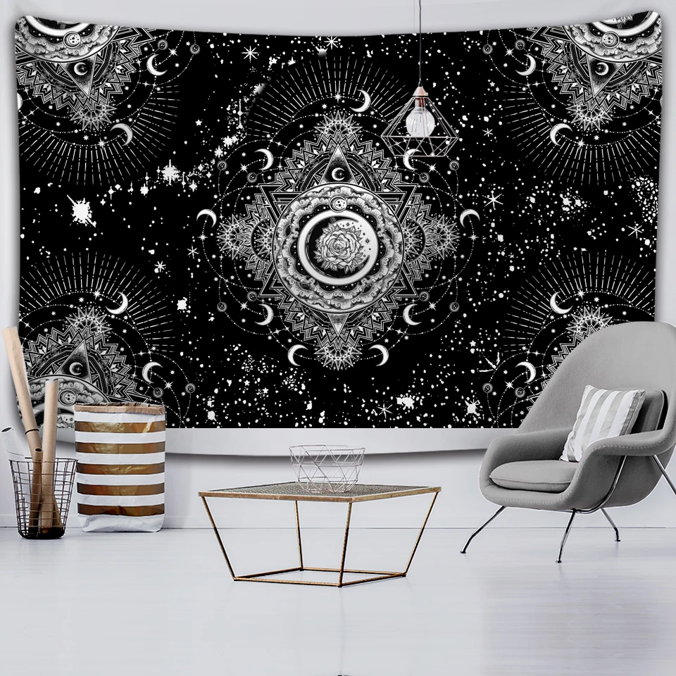 

Large Tapestry White Black Sun Moon Mandala Tarot Tapestries Wall Hanging Celestial Hippie Wall Carpet Rugs Dorm Decor