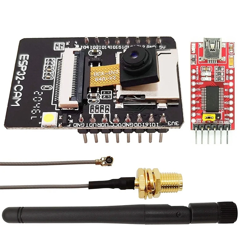 

ESP32-CAM Wifi Bluetooth Development Board With OV2640 Camera + FTDI USB To TTL Serial Converter + IPEX 2.4G SMA Antenna