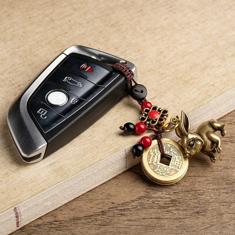 Винтажный Зодиак из латуни брелок кролик шнурок Подвески ручной работы плетеная