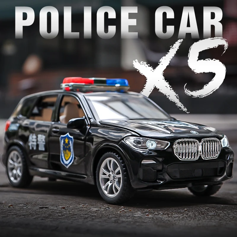 1:32 BMW X5 SUV نموذج الشرطة سبيكة سيارة لعبة معدنية سيارات الشرطة نموذج سيارة محاكاة ضوء الصوت جمع الاطفال هدية