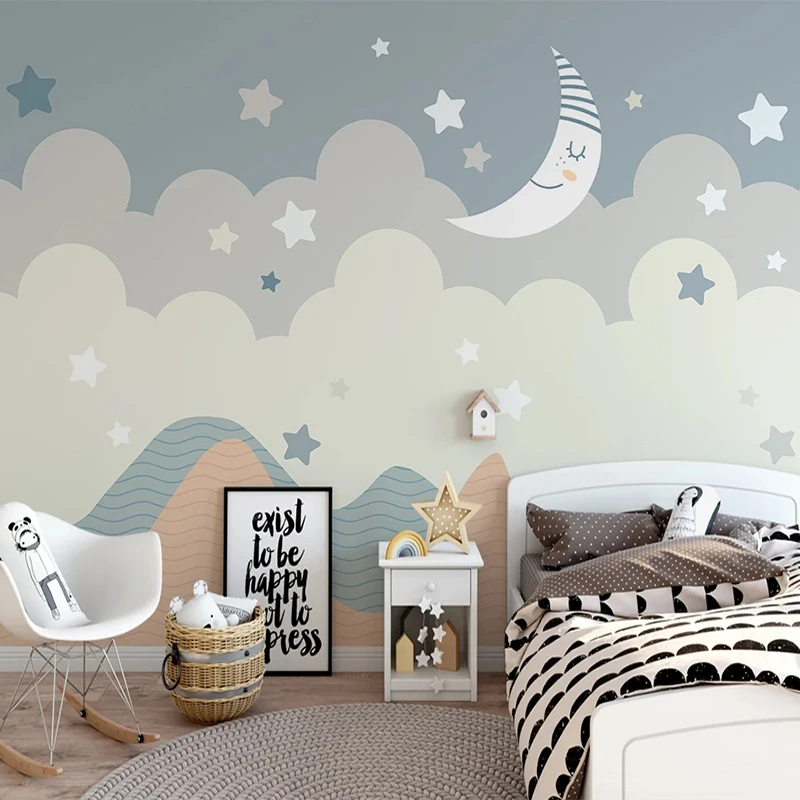 

Custom 3D Wall Murals Wall Paper For Kids Room Cartoon Stars Moon Children Bedroom Decoration Wallpaper Mural Papel De Parede 3D