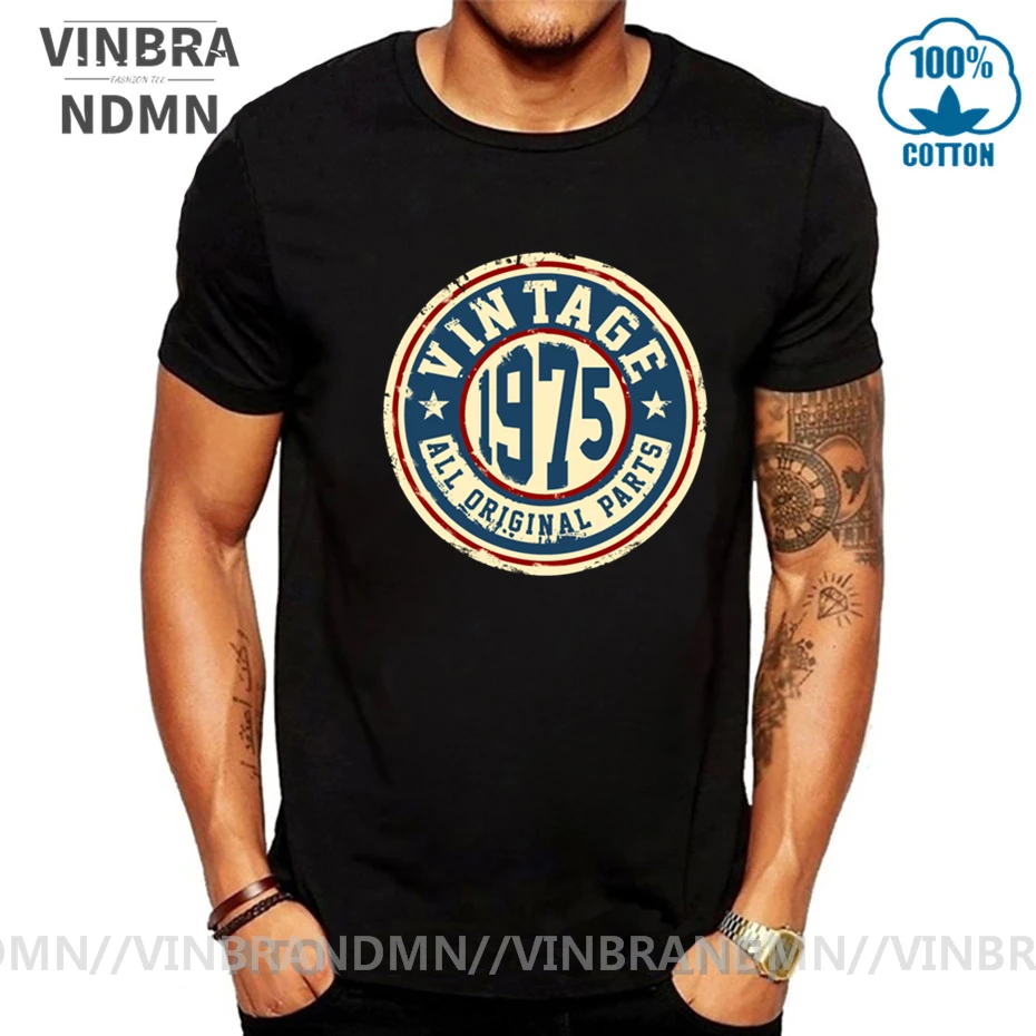Винтаж сделано в 1975 оригинальный Запчасти футболка для мужчин стиле ретро