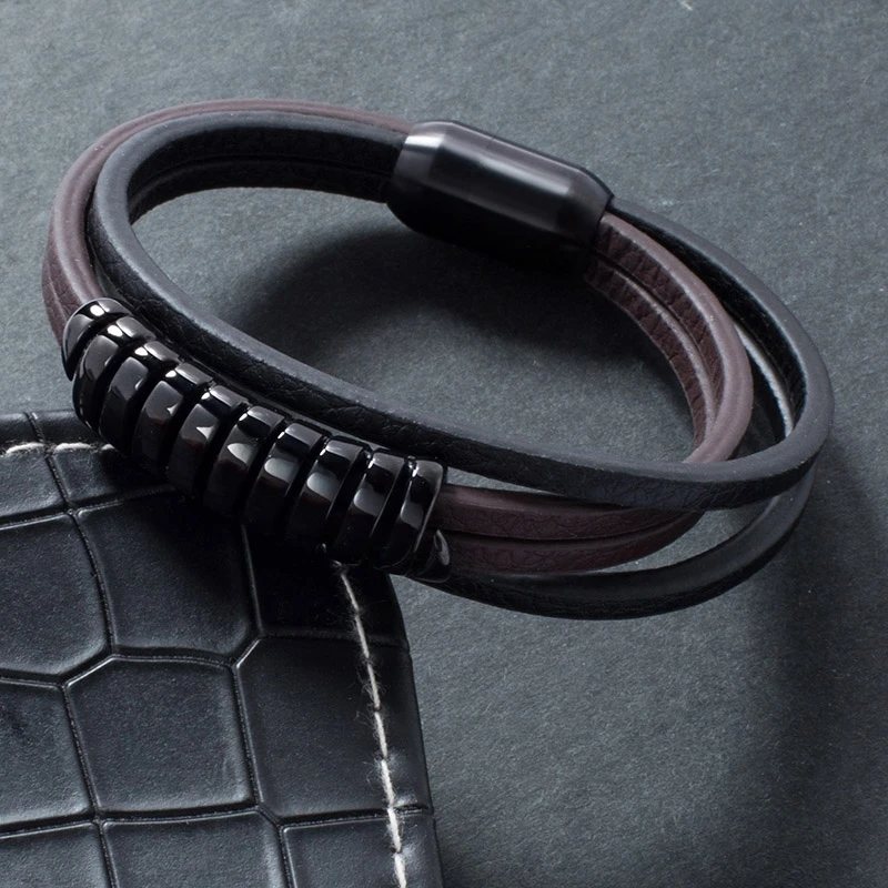 Модные мужские браслеты многослойный кожаный браслет мужская мода панк ручная