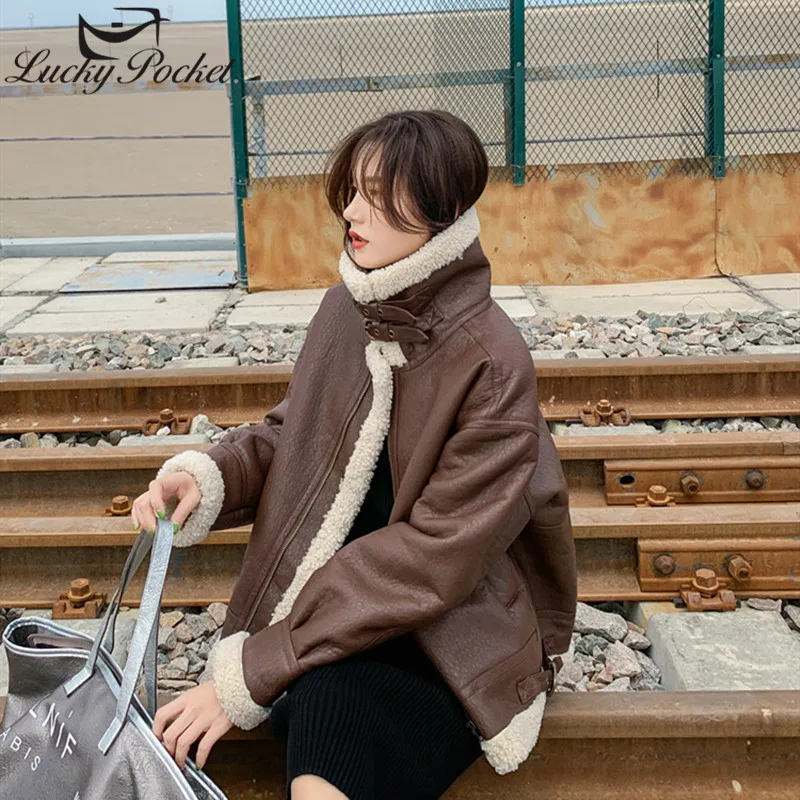 

Women Autumn Winter New Solid Color Fashion Loose Lamb Wool Fur Leather Female High Street Elegant Coat Ladies Warm Coats ML1067