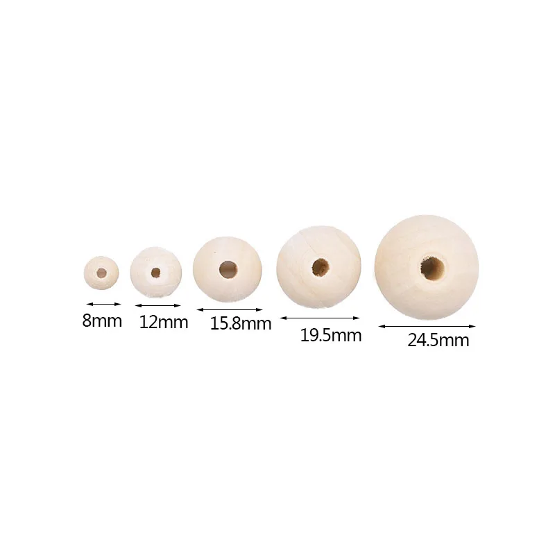 

8-25cm Wooden Beads Big Hole Natural Round Ball Wood Spacer Bead For DIY Bracelet Home Curtain Decor Wooden Craft Supply En Bois