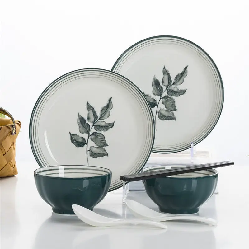 Набор керамических блюд столовая посуда палочки для еды домашняя 2 человек пара