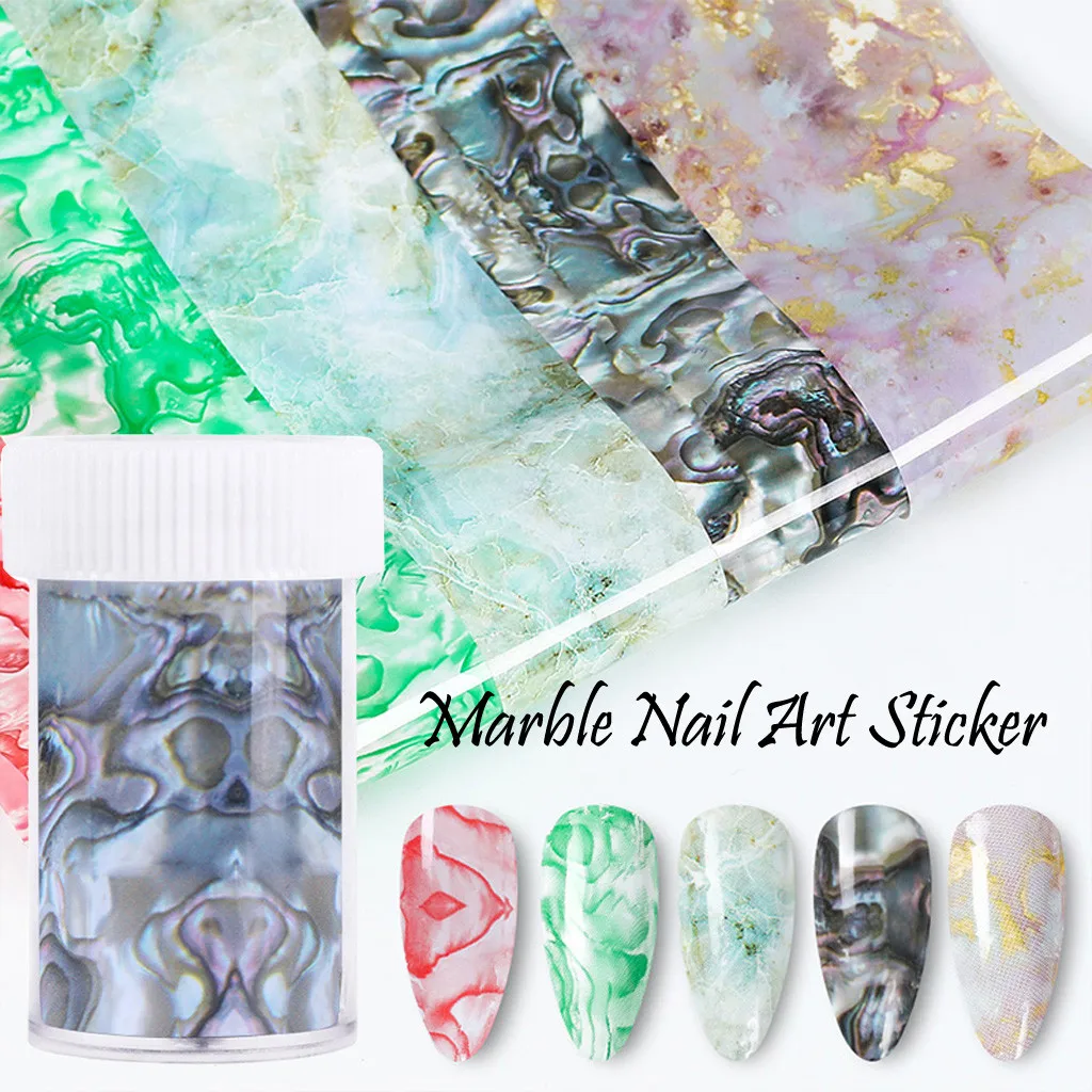 Цветной мраморный блестящий камень рок для дизайна ногтей Фольга клей наклеек