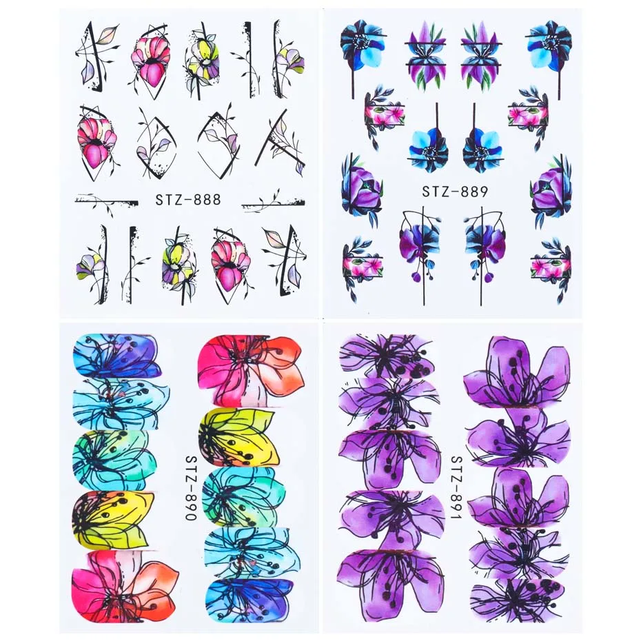 

new 1pcs Black Floral Nail Water Transfer Stickers Decals Flowers Leaves Decorations Designs Nail Art Sliders Manicure