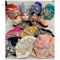 12 piece set of fashionable muslim women headscarf space layer fabric applique headwear solid indian bean hair hat lady hat