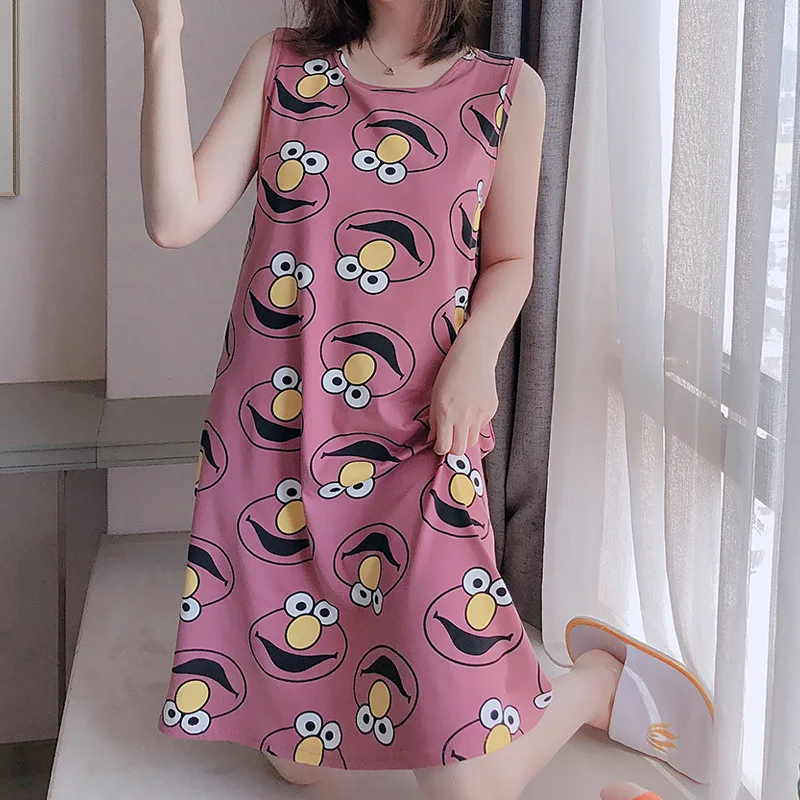 2020 летняя ночная рубашка женская без рукавов с мультяшным принтом повседневные
