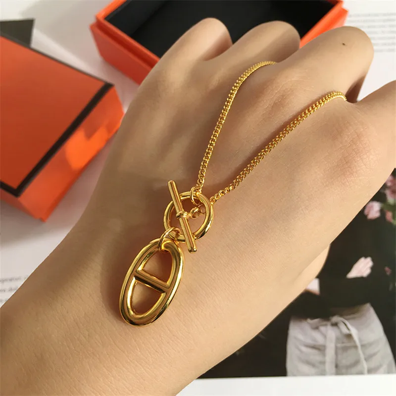 

High Quality Steel Titanium Silver Gold Pig Nose Bracelets Designer Long Man Woman Necklace