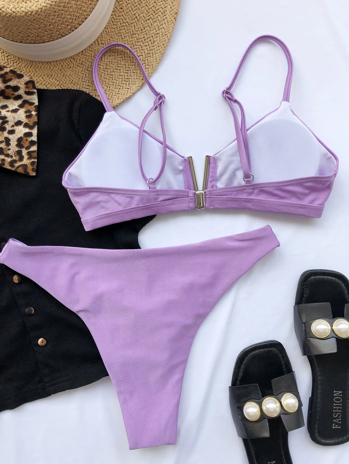 

Brazil Set Ladies Single Purple Swimsuit Ladies Drawstring Swimsuit 2021 Microbikini Ladies V-neck Sexy Bikini