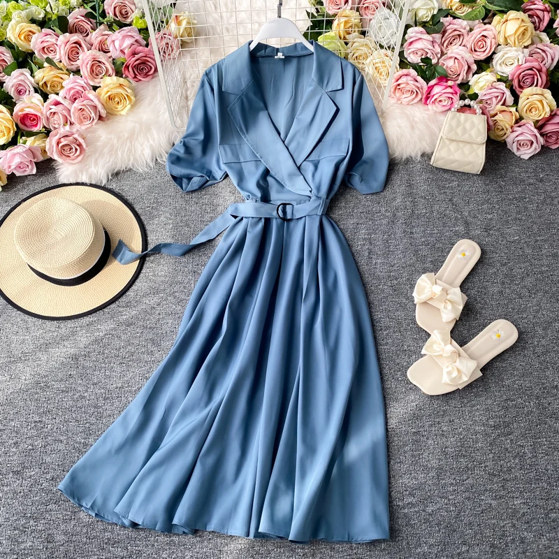 Женское платье с воротником коротким пышным рукавом элегантное размера плюс на