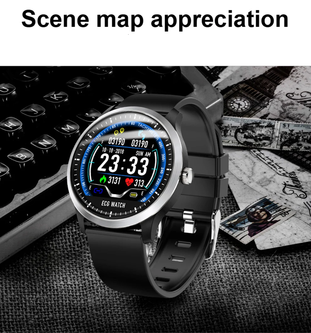 Jelly Comb N58 Smart Watch ECG PPG Blood Pressure Measurement Electrocardiograph Ecg Display Holter Men Smartwatch Waterproof