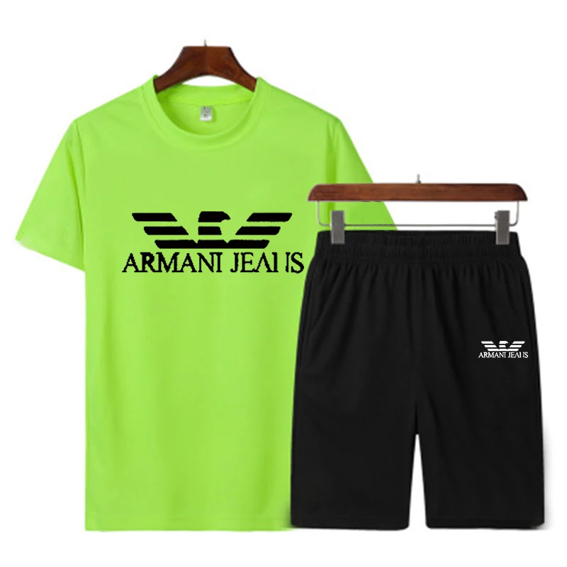 

Men Casual Tracksuit Summer Clothes Sportswear Two Piece Set T Shirt Brand Track Clothing Male Sweatsuit Sports Suits Streetwear