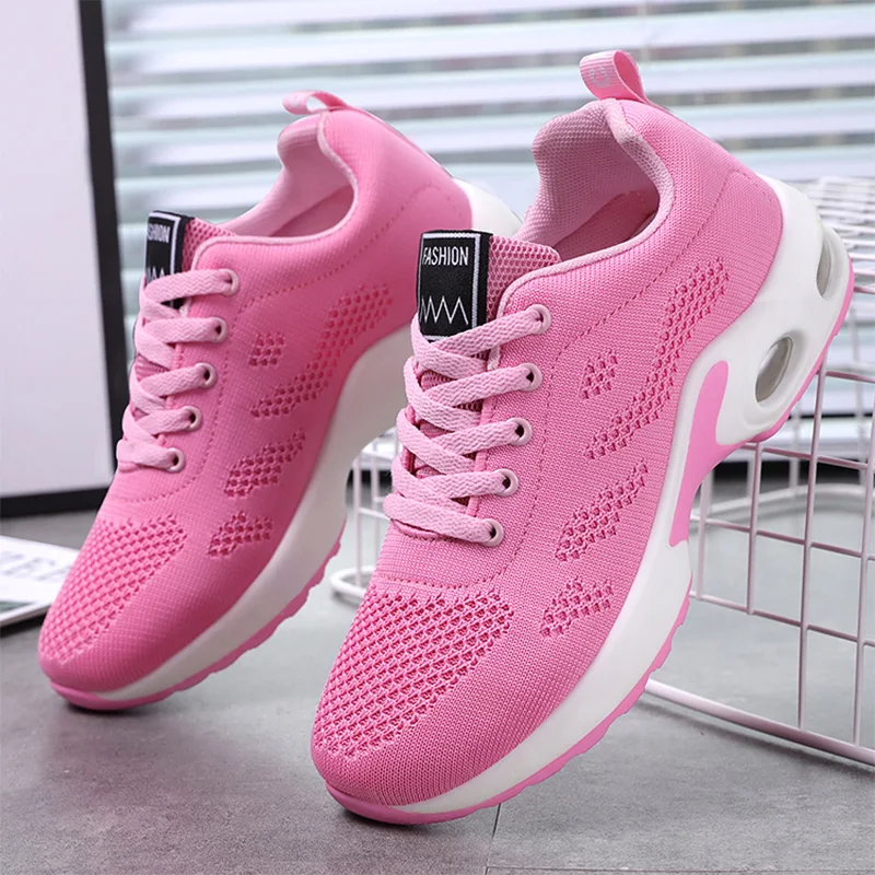 

Модные женские легкие кроссовки для бега, дышащая Спортивная обувь из сетчатого материала, Нескользящие износостойкие шнурки с воздушной п...