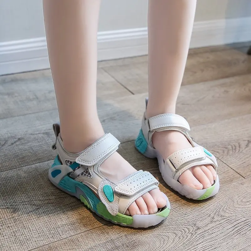 Сандалии детские из ПУ кожи мягкая резиновая удобная обувь на липучке летняя