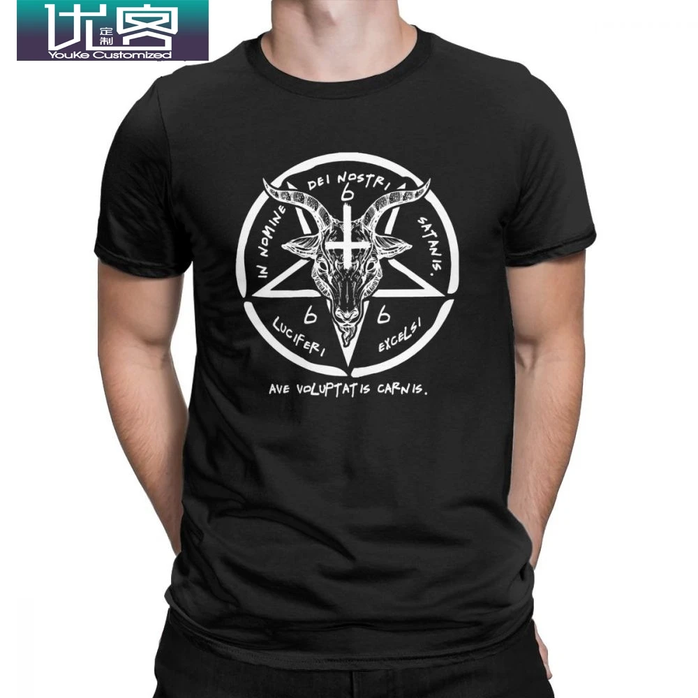 666 Baphomet футболка для мужчин вырез лодочкой 100% хлопок знак сатана голова козла