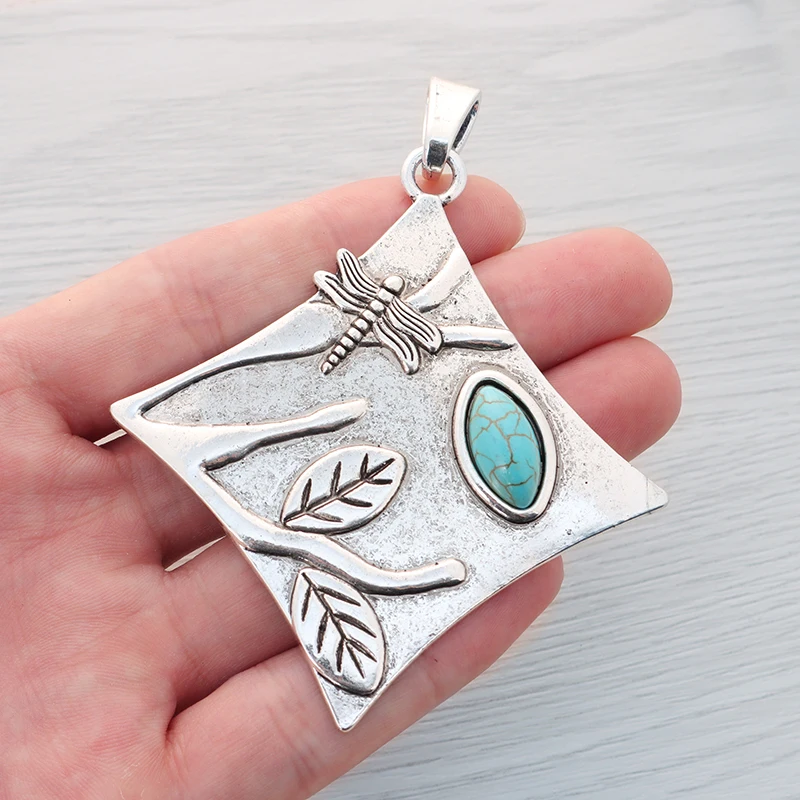 

3 x большая стрекоза с искусственным бирюзовым камнем, подвески для ожерелья, ювелирные изделия, фурнитура 92x74мм