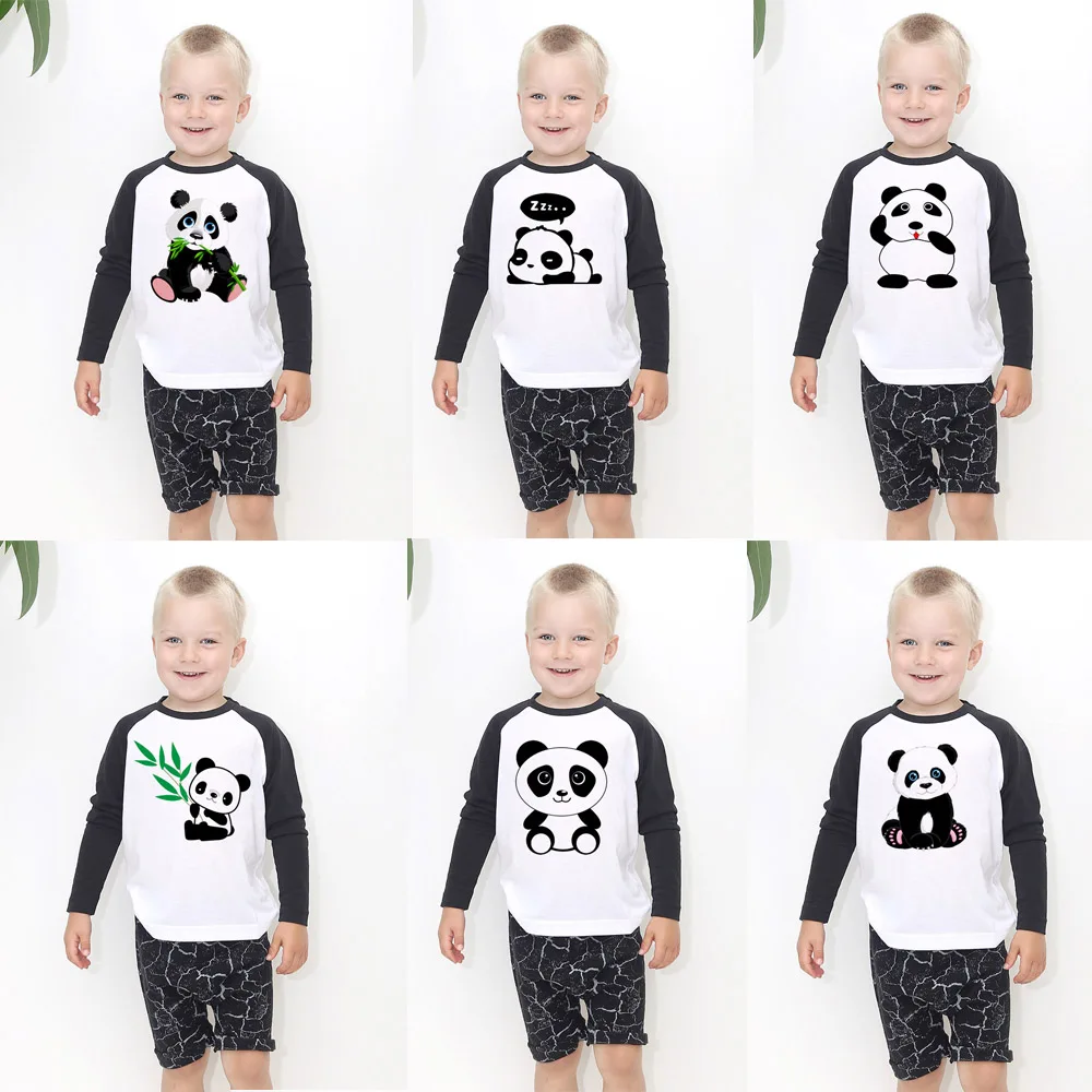 

Cute Panda Kids Boys Girls Unisex Long Sleeve Tshirts Pandas Print Cute Cartoon Animals Shirts Children Raglan Tops Tees