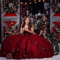 Vestidos De 15 Anos Red Sequined Quinceanera Dresses Lace Applique Sweet 16 Dress Off the Shoulder Mexican Prom Gowns 2021